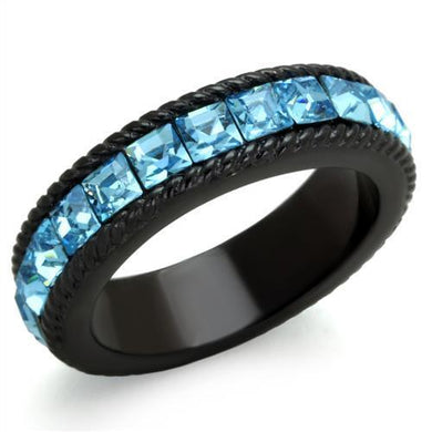Womens Black Aquamarine Ring Anillo Para Mujer Stainless Steel Ring with Top Grade Crystal in Sea Blue Rovereto - Jewelry Store by Erik Rayo