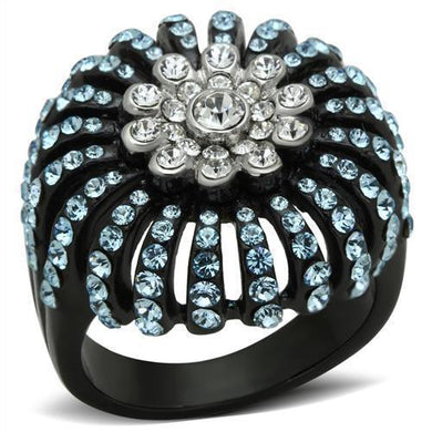Womens Black Aquamarine Ring Anillo Para Mujer y Ninos Kids Stainless Steel Ring with Top Grade Crystal in Sea Blue Vicenza - Jewelry Store by Erik Rayo