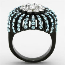 Load image into Gallery viewer, Womens Black Aquamarine Ring Anillo Para Mujer Stainless Steel Ring with Top Grade Crystal in Sea Blue Vicenza - Jewelry Store by Erik Rayo
