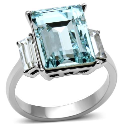 Womens Black Aquamarine Ring Anillo Para Mujer y Ninos Unisex Kids 316L Stainless Steel Ring Top Grade Crystal in Sea Blue Corato - Jewelry Store by Erik Rayo
