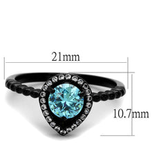 Load image into Gallery viewer, Womens Black Aquamarine Ring Anillo Para Mujer y Ninos Unisex Kids 316L Stainless Steel Ring with AAA Grade CZ in Sea Blue Harriet - Jewelry Store by Erik Rayo
