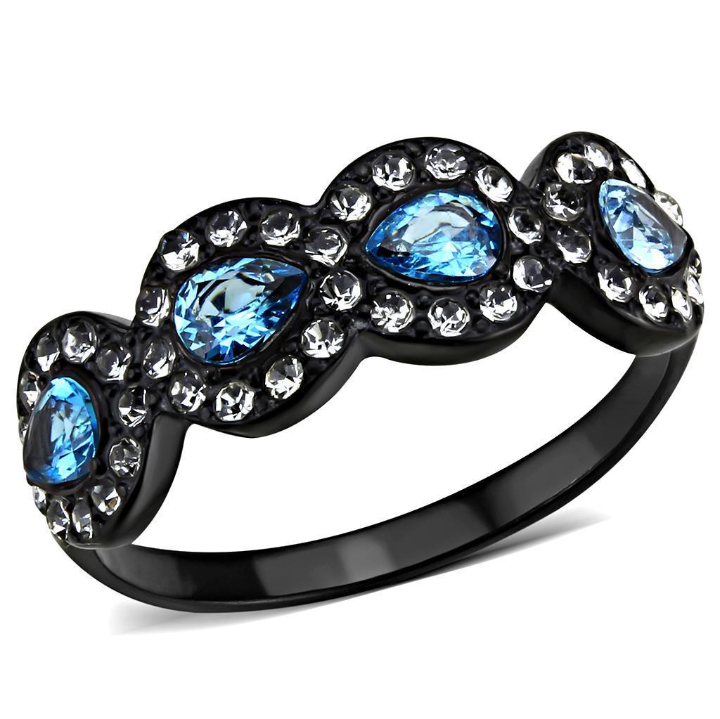Womens Black Aquamarine Ring Anillo Para Mujer y Ninos Unisex Kids 316L Stainless Steel Ring with AAA Grade CZ in Sea Blue Kim - Jewelry Store by Erik Rayo