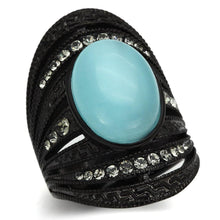 Load image into Gallery viewer, Womens Black Aquamarine Ring Anillo Para Mujer y Ninos Unisex Kids 316L Stainless Steel Ring with Synthetic Cat Eye in Sea Blue Faenza - Jewelry Store by Erik Rayo
