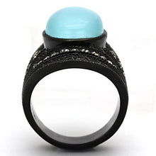 Load image into Gallery viewer, Womens Black Aquamarine Ring Anillo Para Mujer y Ninos Unisex Kids 316L Stainless Steel Ring with Synthetic Cat Eye in Sea Blue Faenza - Jewelry Store by Erik Rayo
