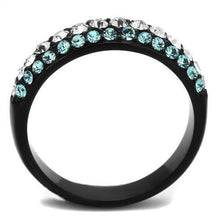 Load image into Gallery viewer, Womens Black Aquamarine Ring Anillo Para Mujer y Ninos Unisex Kids 316L Stainless Steel Ring with Top Grade Crystal in Sea Blue Amelia - Jewelry Store by Erik Rayo
