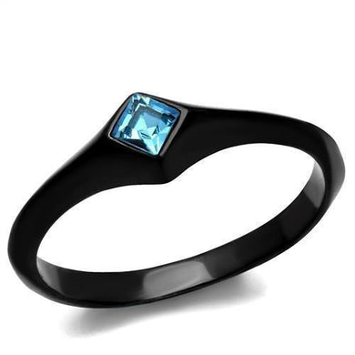 Womens Black Aquamarine Ring Anillo Para Mujer y Ninos Unisex Kids 316L Stainless Steel Ring with Top Grade Crystal in Sea Blue Colette - ErikRayo.com