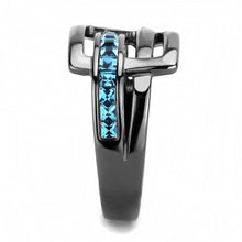 Load image into Gallery viewer, Womens Black Aquamarine Ring Anillo Para Mujer y Ninos Unisex Kids 316L Stainless Steel Ring with Top Grade Crystal in Sea Blue - Jewelry Store by Erik Rayo
