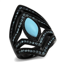 Load image into Gallery viewer, Black Aquamarine Rings for Women Anillo Para Mujer Stainless Steel Ring with Synthetic Turquoise in Sea Blue Alouette - Jewelry Store by Erik Rayo
