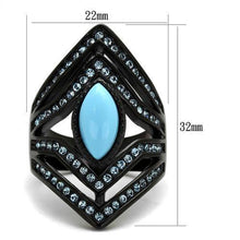 Load image into Gallery viewer, Womens Black Aquamarine Ring Anillo Para Mujer y Ninos Unisex Kids Stainless Steel Ring with Synthetic Turquoise in Sea Blue Alouette - ErikRayo.com
