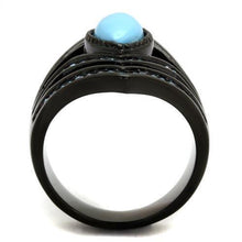 Load image into Gallery viewer, Black Aquamarine Rings for Women Anillo Para Mujer Stainless Steel Ring with Synthetic Turquoise in Sea Blue Alouette - Jewelry Store by Erik Rayo
