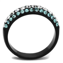 Load image into Gallery viewer, Womens Black Aquamarine Ring Anillo Para Mujer Stainless Steel Ring with Top Grade Crystal in Sea Blue Amelia - Jewelry Store by Erik Rayo
