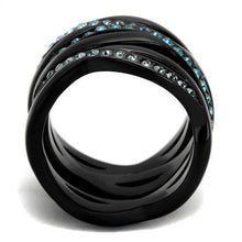 Load image into Gallery viewer, Black Aquamarine Rings for Women Anillo Para Mujer Stainless Steel Ring with Top Grade Crystal in Sea Blue Delphine - Jewelry Store by Erik Rayo
