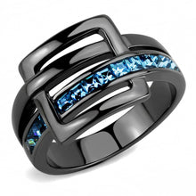 Load image into Gallery viewer, Black Aquamarine Rings for Women Anillo Para Mujer Stainless Steel Ring with Top Grade Crystal in Sea Blue - Jewelry Store by Erik Rayo
