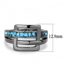 Load image into Gallery viewer, Womens Black Aquamarine Ring Anillo Para Mujer y Ninos Unisex Kids Stainless Steel Ring with Top Grade Crystal in Sea Blue - ErikRayo.com
