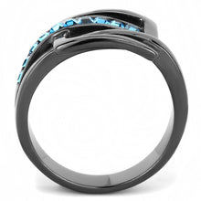 Load image into Gallery viewer, Womens Black Aquamarine Ring Anillo Para Mujer y Ninos Unisex Kids Stainless Steel Ring with Top Grade Crystal in Sea Blue - ErikRayo.com
