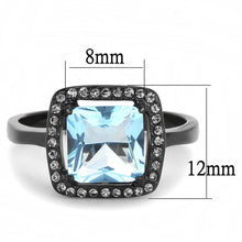Load image into Gallery viewer, Womens Black Aquamarine Ring Princess Cut Anillo Para Mujer y Ninos Unisex Kids 316L Stainless Steel Ring with Glass Sea Blue - Jewelry Store by Erik Rayo
