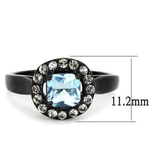 Load image into Gallery viewer, Womens Black Aquamarine Ring Princess Cut Squared Anillo Para Mujer y Ninos Unisex Kids 316L Stainless Steel Ring with Glass in Sea Blue - Jewelry Store by Erik Rayo

