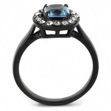 Load image into Gallery viewer, Black Aquamarine Rings for Women Princess Cut Squared Anillo Para Mujer Stainless Steel Ring with Glass in Sea Blue - Jewelry Store by Erik Rayo
