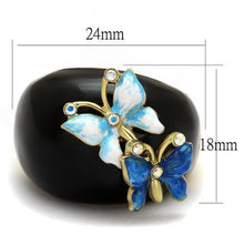 Load image into Gallery viewer, Womens Black Blue Butterfly Ring Anillo Para Mujer y Ninos Unisex Kids 316L Stainless Steel Ring with Top Grade Crystal in White AB Cecillia - Jewelry Store by Erik Rayo
