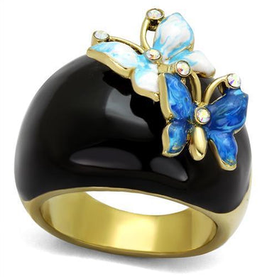 Womens Black Blue Butterfly Ring Anillo Para Mujer y Ninos Unisex Kids Stainless Steel Ring with Top Grade Crystal in White AB Cecillia - Jewelry Store by Erik Rayo