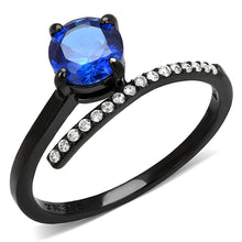 Load image into Gallery viewer, Womens Black Blue Ring Anillo Para Mujer y Ninos Kids 316L Stainless Steel Ring with Spinel in London Blue Benevento - Jewelry Store by Erik Rayo
