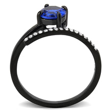 Load image into Gallery viewer, Womens Black Blue Ring Anillo Para Mujer y Ninos Kids 316L Stainless Steel Ring with Spinel in London Blue Benevento - Jewelry Store by Erik Rayo
