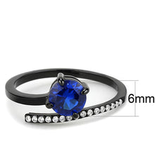 Load image into Gallery viewer, Womens Black Blue Ring Anillo Para Mujer Stainless Steel Ring with Spinel in London Blue Benevento - Jewelry Store by Erik Rayo
