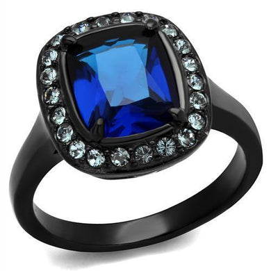 Womens Black Blue Ring Anillo Para Mujer Stainless Steel Ring with Glass in Montana Audrina - Jewelry Store by Erik Rayo