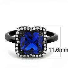 Load image into Gallery viewer, Womens Black Blue Ring Squared Anillo Para Mujer y Ninos Kids 316L Stainless Steel Ring with Spinel in London Blue Potere - Jewelry Store by Erik Rayo
