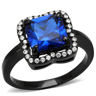Womens Black Blue Ring Squared Anillo Para Mujer Stainless Steel Ring with Spinel in London Blue Potere - Jewelry Store by Erik Rayo