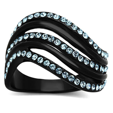 Womens Black Blue Waves Ring Anillo Para Mujer y Ninos Kids 316L Stainless Steel Ring with Top Grade Crystal in Sea Blue Lazio - Jewelry Store by Erik Rayo