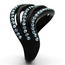 Load image into Gallery viewer, Womens Black Blue Waves Ring Anillo Para Mujer y Ninos Kids 316L Stainless Steel Ring with Top Grade Crystal in Sea Blue Lazio - Jewelry Store by Erik Rayo
