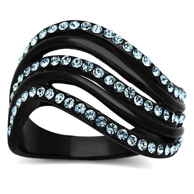 Womens Black Blue Waves Ring Anillo Para Mujer Stainless Steel Ring with Top Grade Crystal in Sea Blue Lazio - Jewelry Store by Erik Rayo