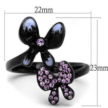 Load image into Gallery viewer, Womens Black Butterflies Ring Anillo Para Mujer y Ninos Unisex Kids 316L Stainless Steel Ring with Top Grade Crystal in Light Amethyst Ivanna - Jewelry Store by Erik Rayo
