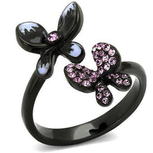 Load image into Gallery viewer, Womens Black Butterflies Ring Anillo Para Mujer y Ninos Unisex Kids Stainless Steel Ring with Top Grade Crystal in Light Amethyst Ivanna - Jewelry Store by Erik Rayo
