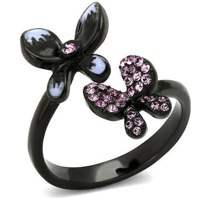 Womens Black Butterflies Ring Anillo Para Mujer Stainless Steel Ring with Top Grade Crystal in Light Amethyst Ivanna - Jewelry Store by Erik Rayo
