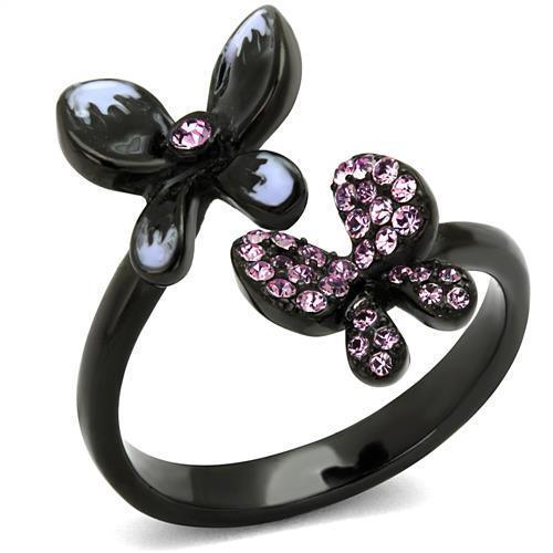 Womens Black Butterflies Ring Anillo Para Mujer y Ninos Unisex Kids Stainless Steel Ring with Top Grade Crystal in Light Amethyst Ivanna - Jewelry Store by Erik Rayo