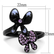 Load image into Gallery viewer, Womens Black Butterflies Ring Anillo Para Mujer y Ninos Unisex Kids Stainless Steel Ring with Top Grade Crystal in Light Amethyst Ivanna - Jewelry Store by Erik Rayo
