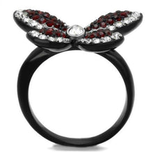 Load image into Gallery viewer, Womens Black Butterfly Ring Anillo Para Mujer y Ninos Unisex Kids 316L Stainless Steel Ring with Top Grade Crystal in Siam Esther - Jewelry Store by Erik Rayo
