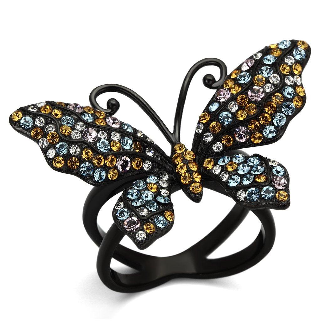 Womens Black Butterfly Ring Anillo Para Mujer Stainless Steel Ring with Top Grade Crystal in Multi Color Carpi - Jewelry Store by Erik Rayo