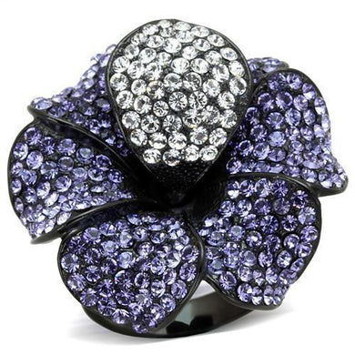 Womens Black Flower Ring Purple Anillo Para Mujer y Ninos Kids 316L Stainless Steel Ring with Top Grade Crystal in Tanzanite Rovigo - Jewelry Store by Erik Rayo
