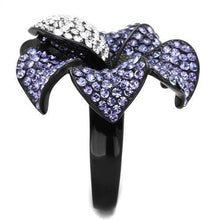 Load image into Gallery viewer, Womens Black Flower Ring Purple Anillo Para Mujer Stainless Steel Ring with Top Grade Crystal in Tanzanite Rovigo - Jewelry Store by Erik Rayo
