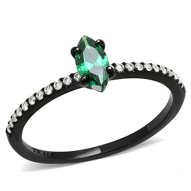Womens Black Green Ring Anillo Para Mujer y Ninos Kids 316L Stainless Steel Ring with AAA Grade CZ in Emerald Avellino - Jewelry Store by Erik Rayo