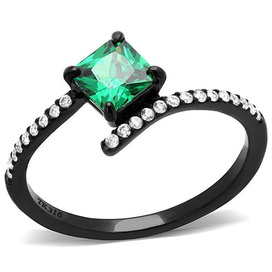 Womens Black Green Ring Petite Anillo Para Mujer y Ninos Kids 316L Stainless Steel Ring with AAA Grade CZ in Emerald Forza - Jewelry Store by Erik Rayo