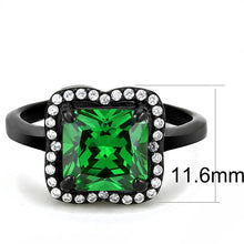Load image into Gallery viewer, Womens Black Green Ring Squared Anillo Para Mujer y Ninos Kids Stainless Steel Ring with AAA Grade CZ in Emerald Cosenza - Jewelry Store by Erik Rayo
