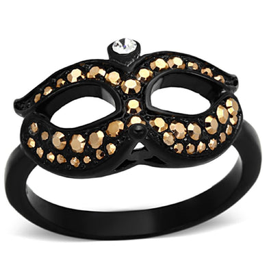 Womens Black Mask Ring Anillo Para Mujer y Ninos Kids Stainless Steel Ring with Top Grade Crystal in Metallic Light Gold Aquino - Jewelry Store by Erik Rayo