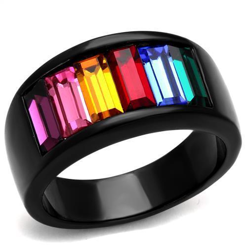 Womens Black Mulicolored Ring Anillo Para Mujer Stainless Steel Ring with Top Grade Crystal in Multi Color Spezia - Jewelry Store by Erik Rayo