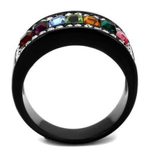 Load image into Gallery viewer, Womens Black Muliticolored Ring Anillo Para Mujer y Ninos Kids 316L Stainless Steel Ring with Top Grade Crystal in Multi Color Portofino - Jewelry Store by Erik Rayo

