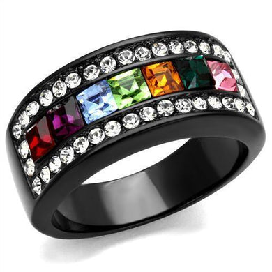 Womens Black Muliticolored Ring Anillo Para Mujer Stainless Steel Ring with Top Grade Crystal in Multi Color Portofino - Jewelry Store by Erik Rayo