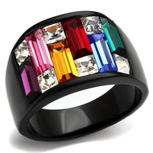 Load image into Gallery viewer, Womens Black Multicolored Ring Anillo Para Mujer y Ninos Kids 316L Stainless Steel Ring with Top Grade Crystal in Multi Color Liguria - Jewelry Store by Erik Rayo
